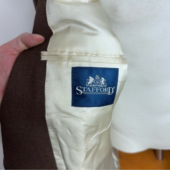 Vintage Stafford Brown Gold Button Hopsack Blazer - Picture 3 of 12